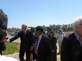 Honorable Steny Hoyer arrives shaking hands like a true congressman.