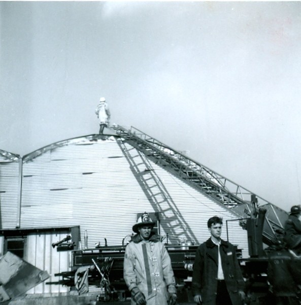 Ladder 3 operating at Hughesville Tobacco Warehouse Fire
